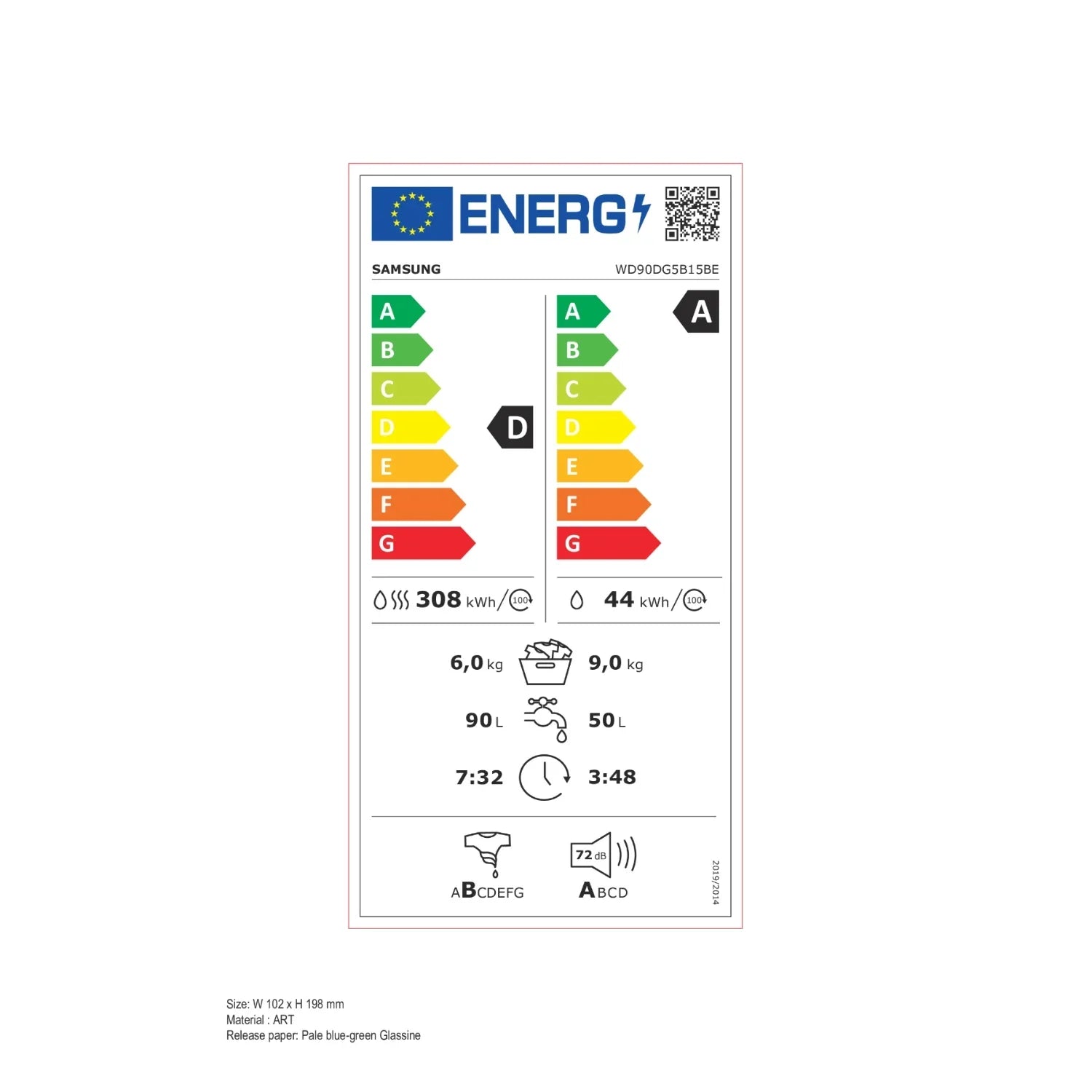 Lave-linge séchant Samsung Blanc AI ecobubble™ / 9+6kg - WD90DG5B15BEEF Classe A