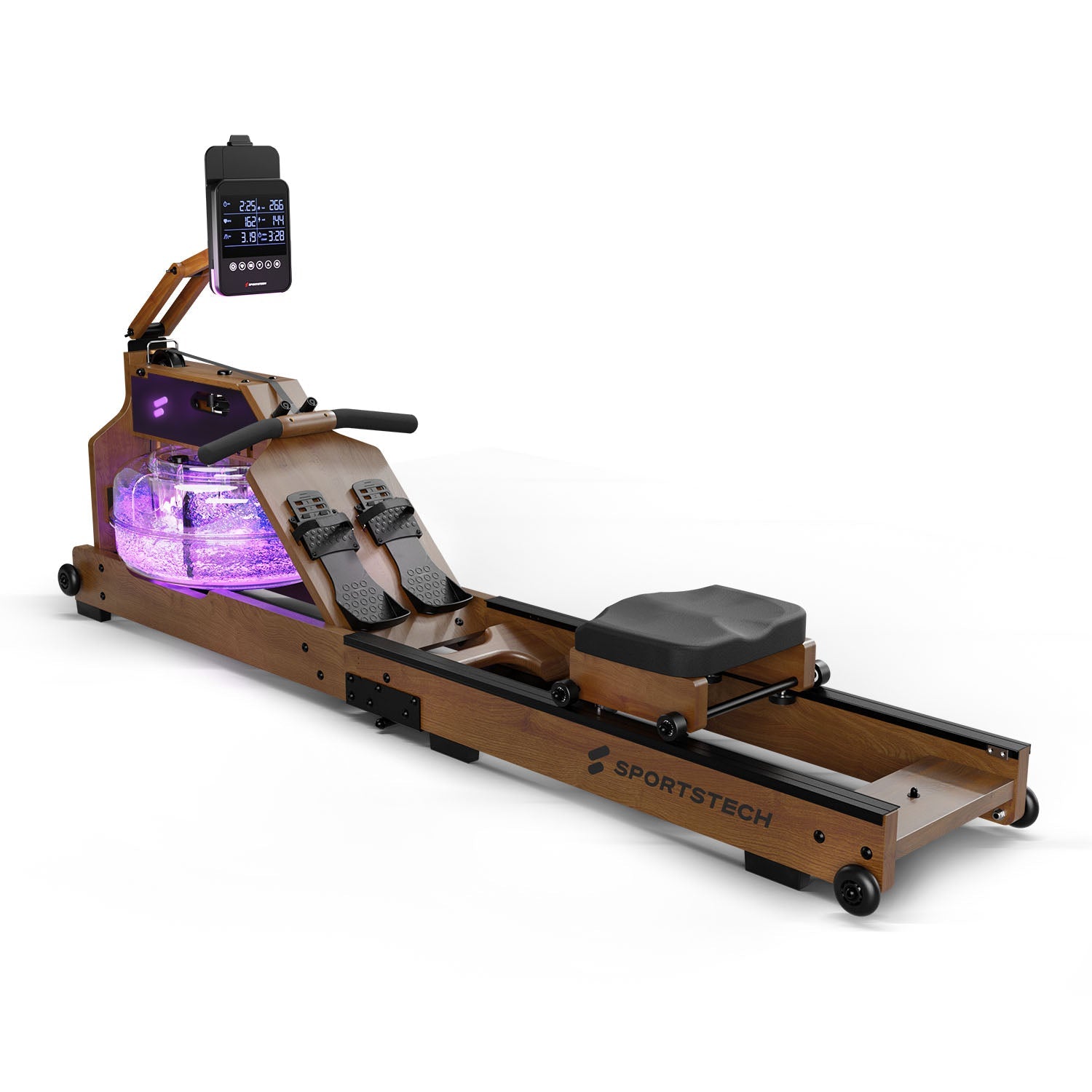 Sportstech WRX1000 Rameur à eau bois foncé