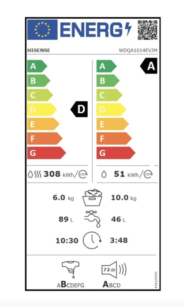 Lave-linge Séchant 10 Kg / 6 Kg Hisense 	WDQA1014EVJM