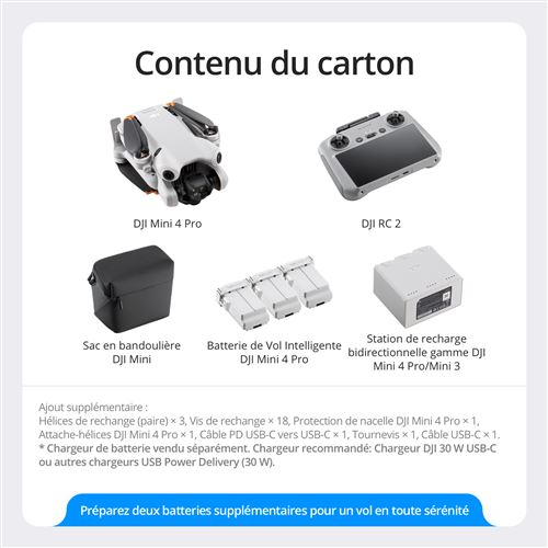 Drone Dji Mini 4 Pro Fly More Combo avec radiocommande Blanc