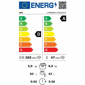 Aeg L7WBG851 lave-linge séchant à chargement frontal 8kg/5kg