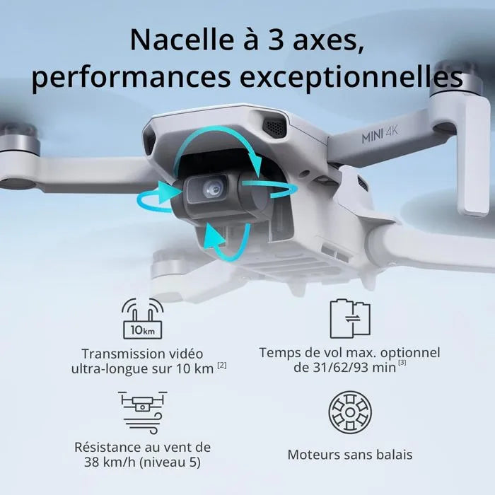 Drone - DJI - Mini 4K - Caméra UHD 4K - Stabilisation 3 Axes - 10 Km de Portée