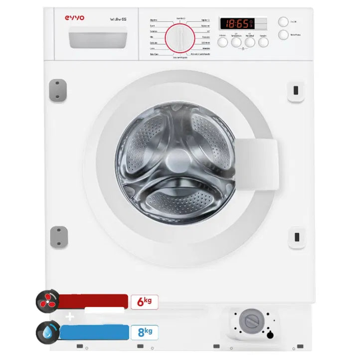 Lave-linge séchant intégré blanc de 8 kg à chargement frontal avec Smart Load et 1400 tr/min WI8W6S Evvo