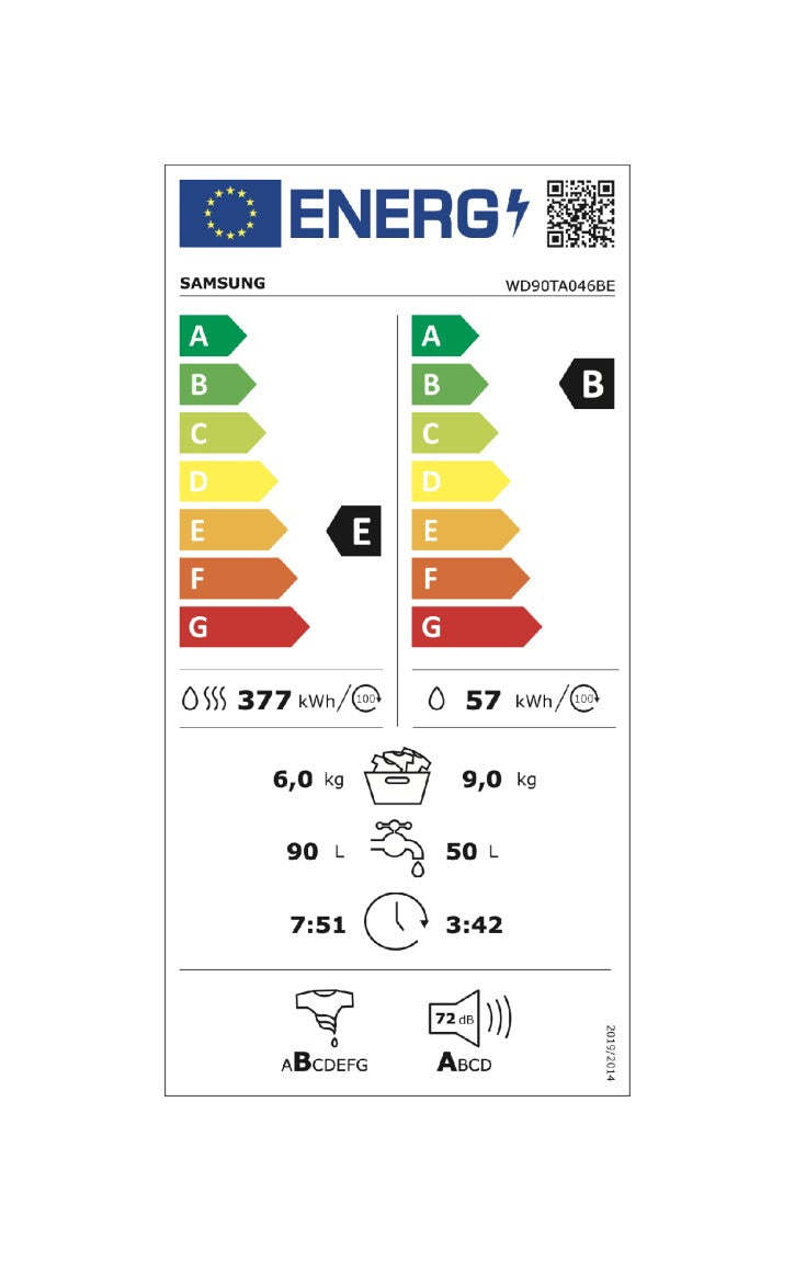 Samsung WD90TA046BEET 5000 Lave-linge séchant cm. 60 - lavage 9 kg - séchage 6 kg - blanc